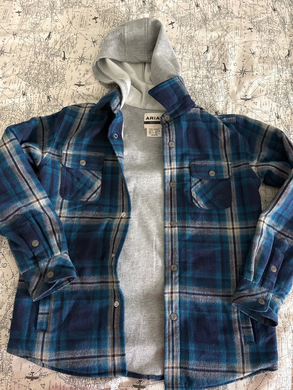 Ariat Teal and Navy Plaid Hooded Shacket
